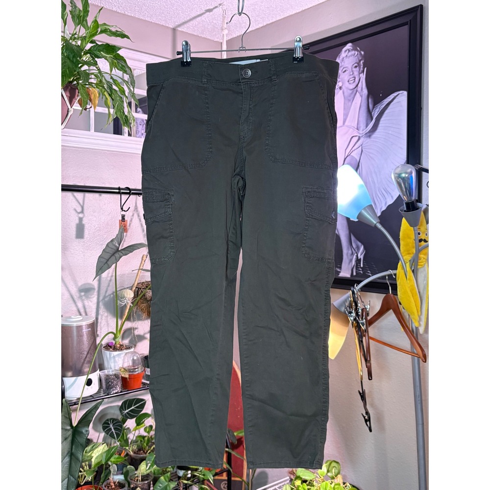 Sonoma Cargo Pants Womens 14 Olive Green Stretch Utility Multi Pocket Gorpcore - Picture 2 of 11